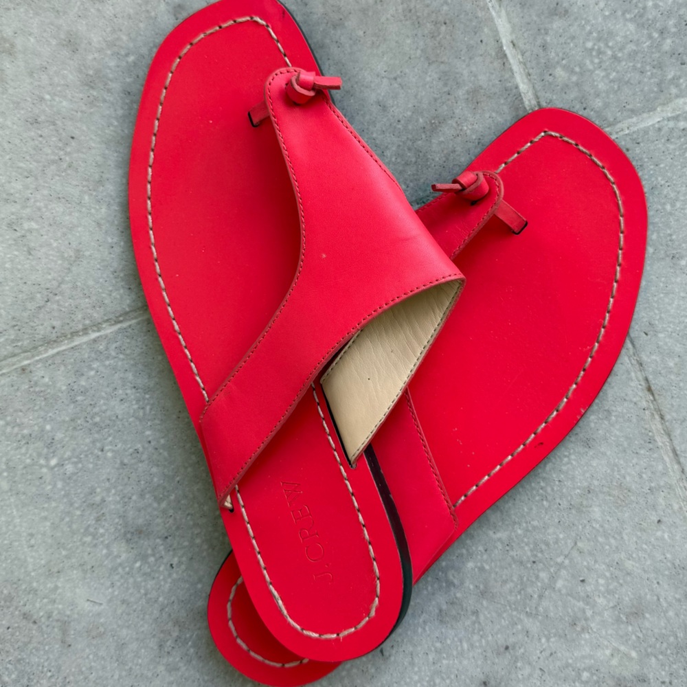 J Crew Red Leather Thing Sandals Size 7